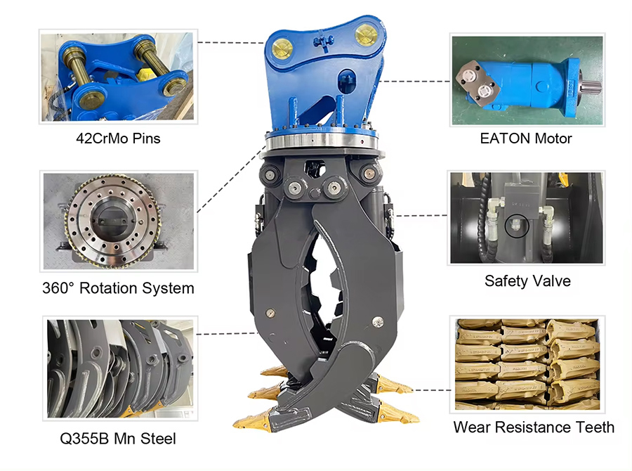 Details & Features of Double Cylinders Hydraulic Grapple