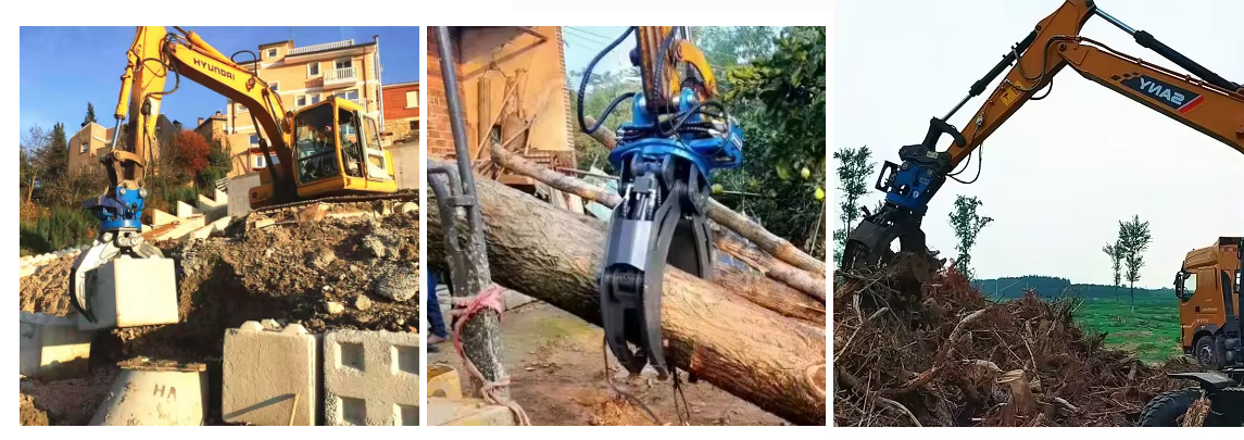 Application Realistic Photos of Double Cylinders Hydraulic Grapple